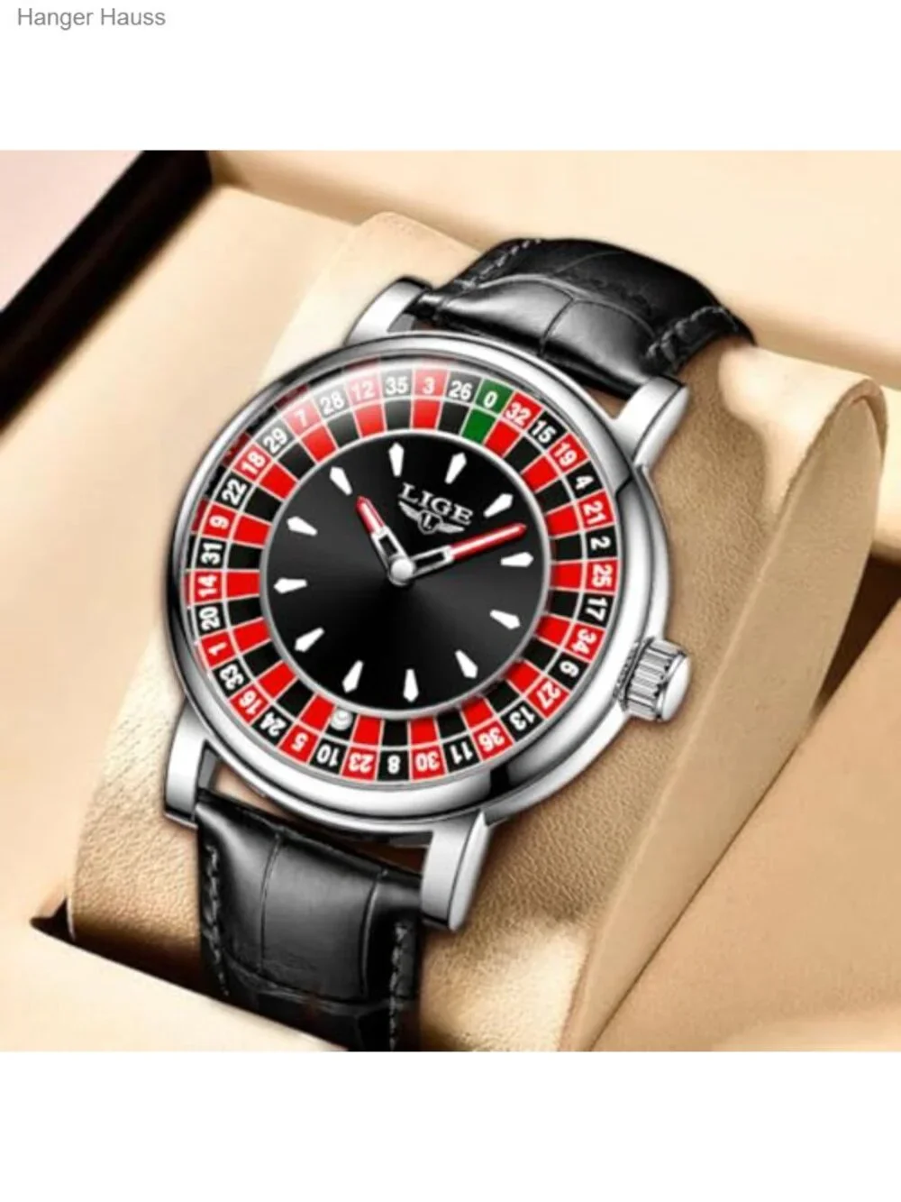 Men's Roulette Quartz Watch with Ball, Waterproof Leather Strap